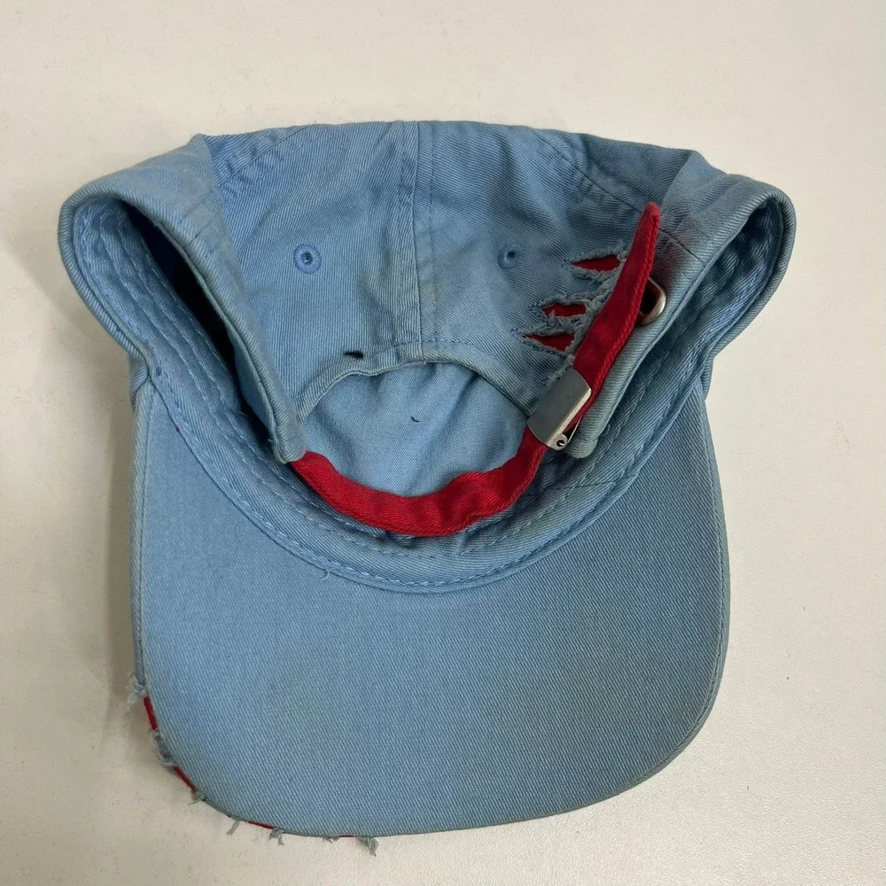 Disney Parks Stitch Wuz Here Youth Blue Distressed Baseball Cap Hat Adjustable
